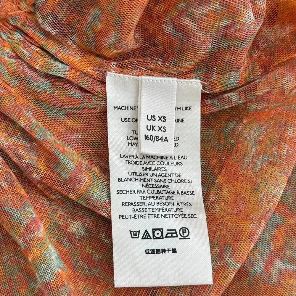 Free People Penelope Blouse Smocked Peplum Dark Orange Mesh Puff Sleeve Top  XS